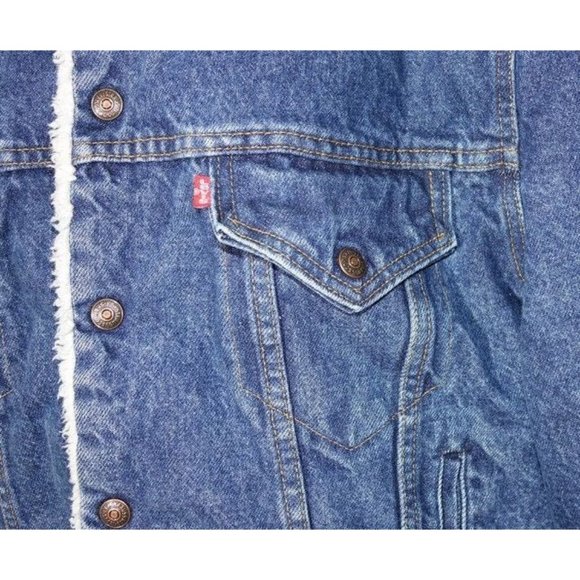 Vintage Levis Jacket Men's Size Large 44 Denim Sherpa 80s Jean Coat Warm Fleece - Picture 5 of 10